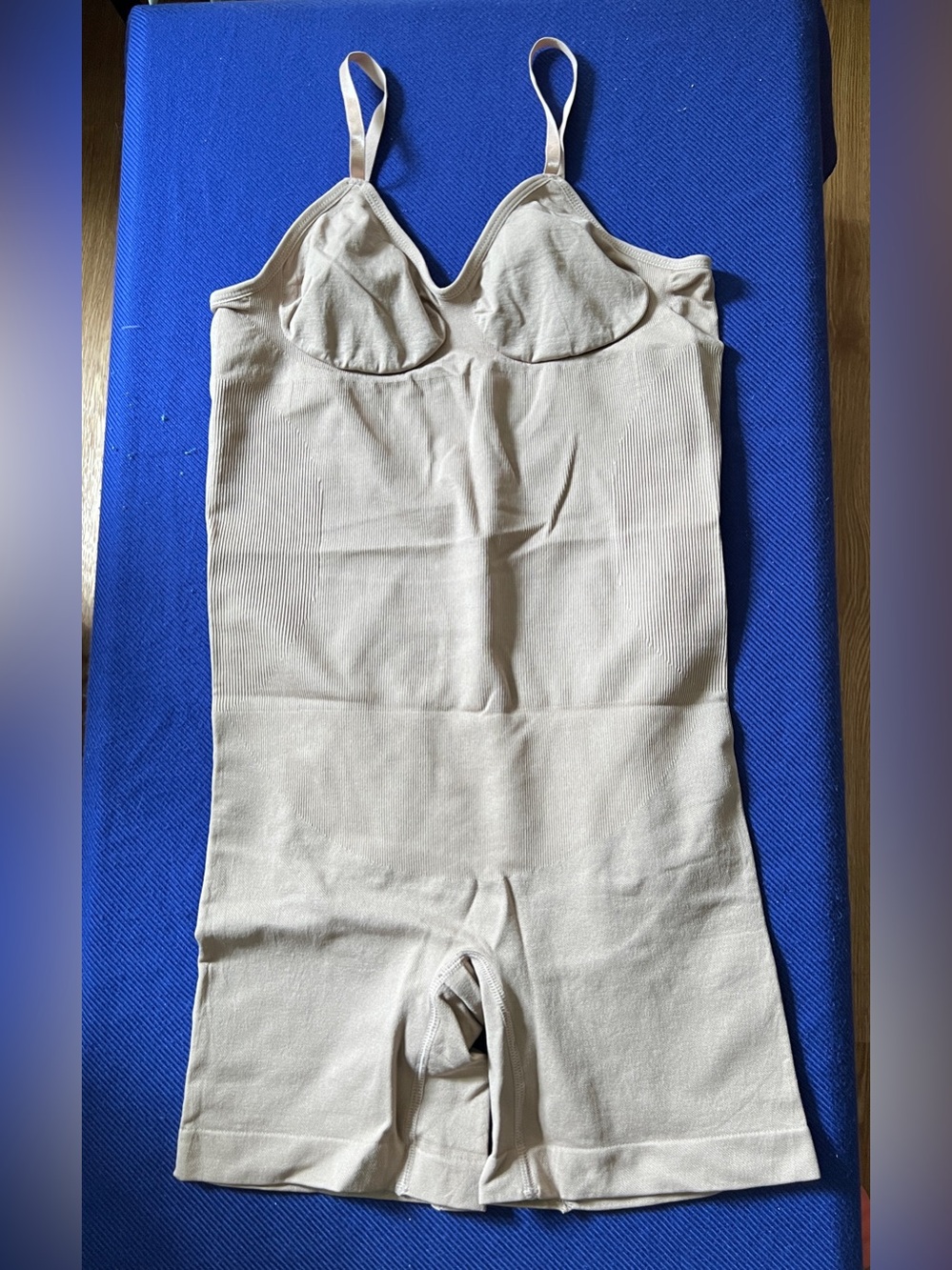 Nude Ribbed Shapewear Bodysuit Shorts Mid Thigh Shaper